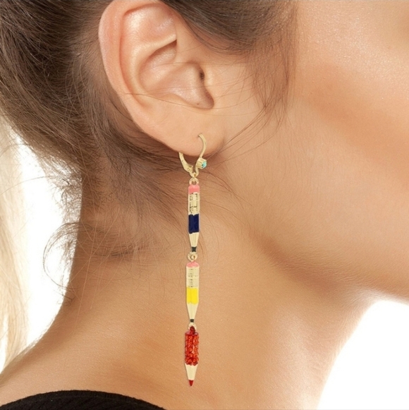 ✏️🔹️ BetseyJohnson🔹️ Faux Stone Pencil Mismatch Linear Earrings ✨️✏️✨️ - Picture 3 of 4